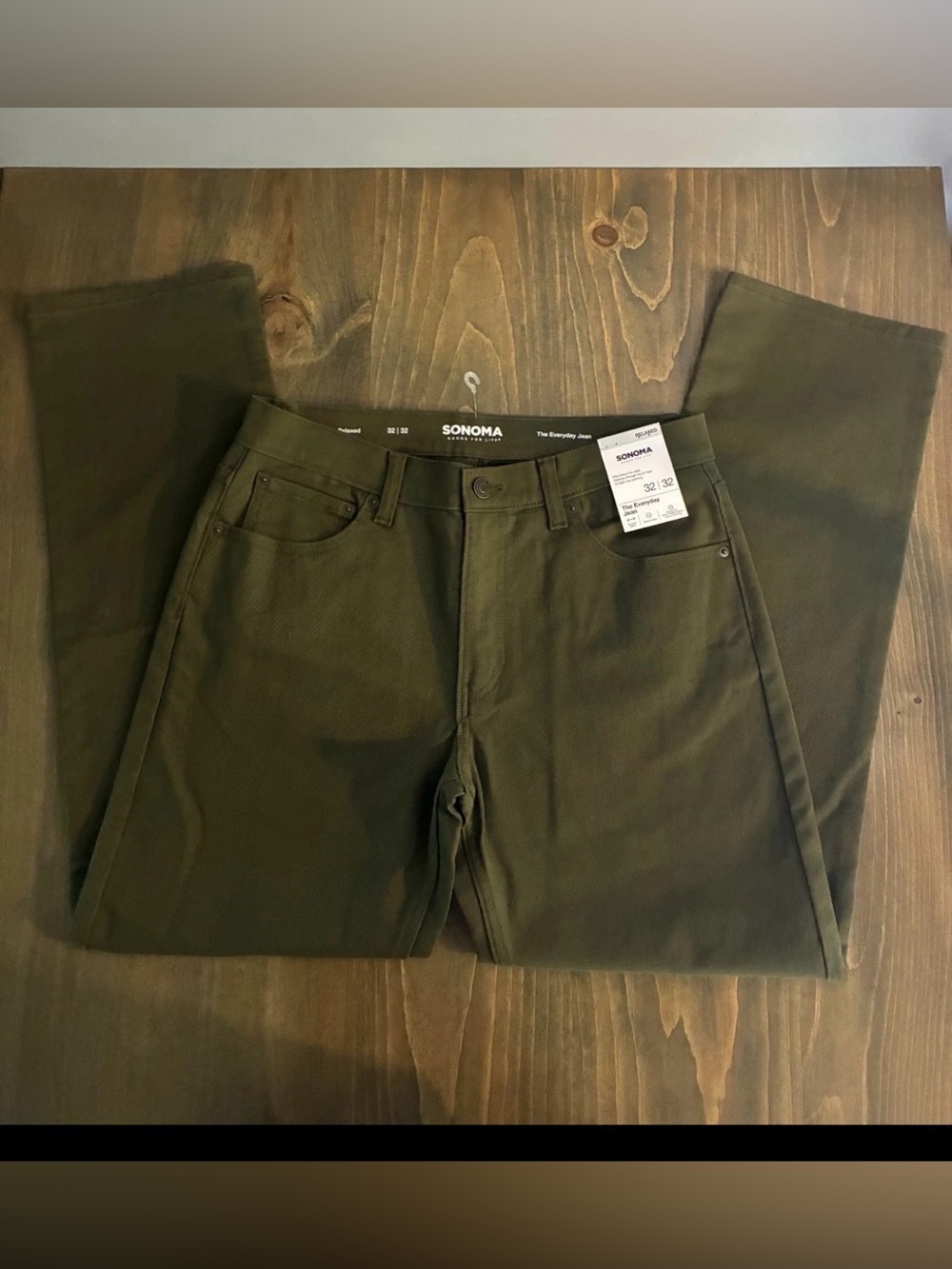 Sonoma Men's Everyday Jean Olive Color 32x32 NWT Straight Leg Relaxed Fit